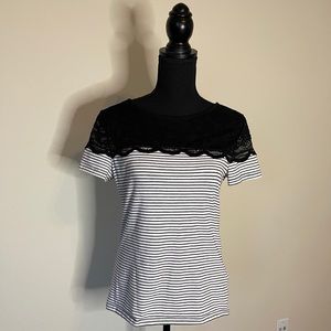 H&M: White and Black Stripped T-Shirt with Lace